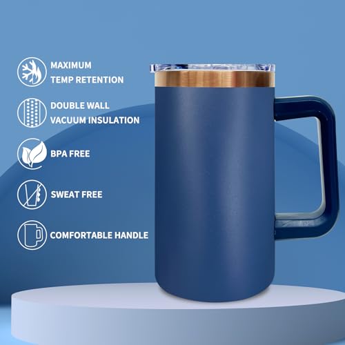 22oz Insulated Coffee Mug Bulk with Handle and Lid Navy (8 Count)