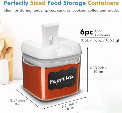 6PC (0.5L, 2.1 Cup, 17oz) Airtight Spice Storage Containers, 6 Spoons (6 Count)
