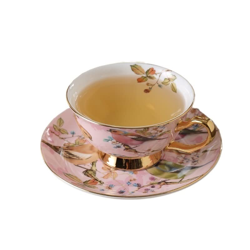 Coffee Mugs Pastoral Bird Bone China Tea Cup Saucer Spoon Set Europe Porcelain Coffee Cup 200ml Mug Tray Cafe Tumbler Party Drinkware Mug Set