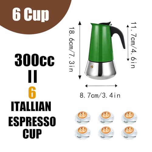 6 Cup Stovetop Espresso Maker Stainless Steel Moka Pot Stove Top Percolator Italian Coffee Makers Capable Mocha Greca Machine Cafe Classic Induction Cookers for Home and Camping 300ml 10oz