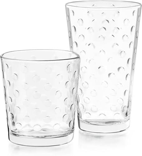 Awa Polka Dot Tumbler & Rocks Drinking Glasses Set of 16 (16 Count)