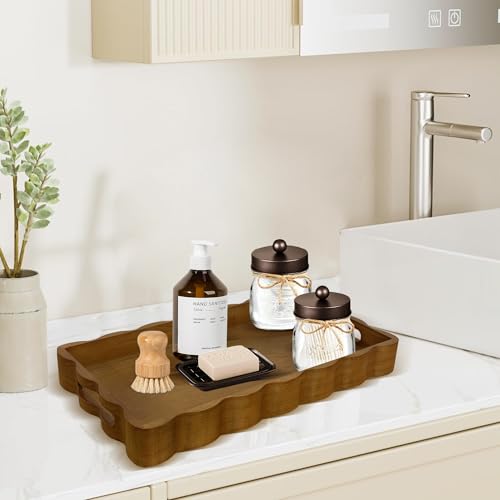 Pine Wood Decorative Tray with Handle Rectangular Wooden Serving Tray for Breakfast in Bed