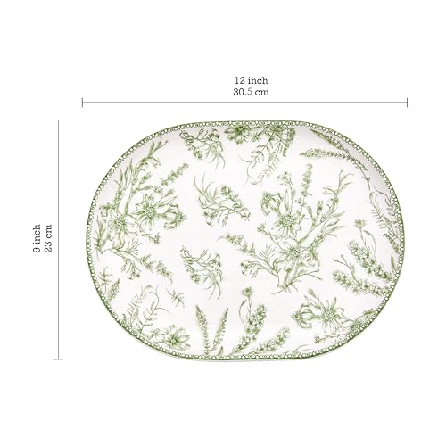 Green Garden Toile De Jouy 16 plus 12 inch Oval Platters Set (2 Count)