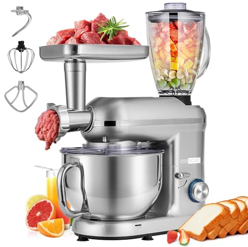 3-in-1 Stand Mixer, 6-Quart Tilt-Head Mixer, 10 Speeds, Silver