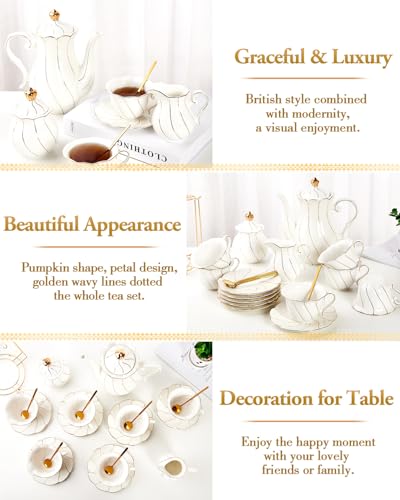 22 pcs White Porcelain Tea Set for 6 (22 Count)