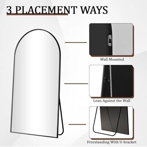 24"x65" Black Arched Floor Full Length Dressing Body Mirror