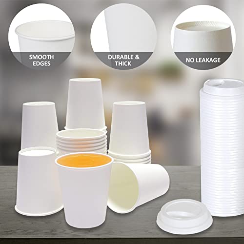 White Disposable Paper Coffee Cups with Lids (25 Count)