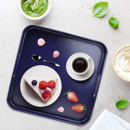 Square Navy Blue Decorative Serving Tray with Handles