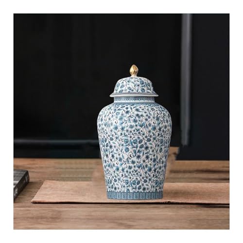 12inches flower Ginger Jar with Lid Chinese Decorative blue Ceramic