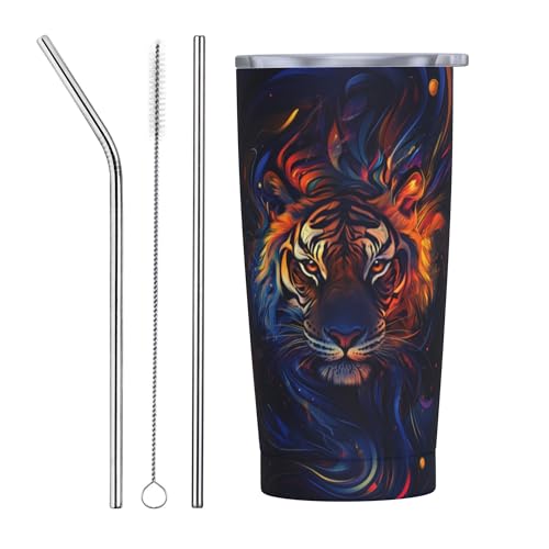 Tiger Tumbler with Lid and Straw 20oz Coffee Tumblers Leakproof Stainless Steel Travel Mug Vacuum Insulated Cup for Iced and Hot (20 Count)