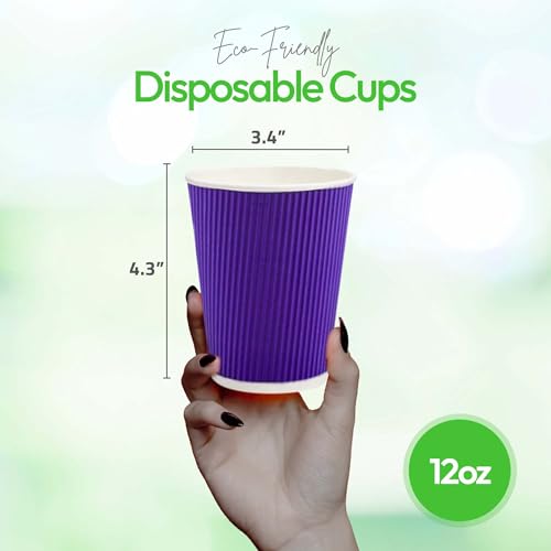 Ripple Wall Coffee Cups 500 Count 12 Ounce Insulated Royal Purple Paper Cups