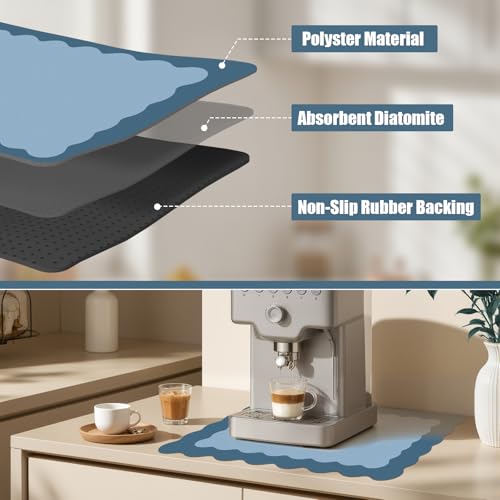 Blue Scalloped Coffee Mat for Countertop Coffee Bar Mat Matt