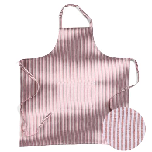 100% Pure Linen Full Midi Bib Apron Red and White