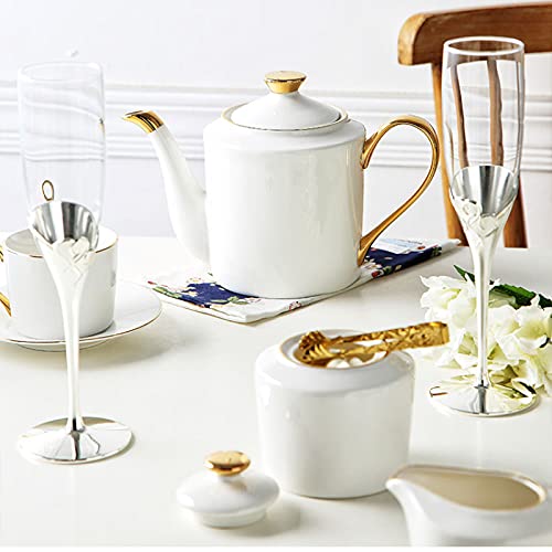 21 Piece White Porcelain Coffee Tea Gift Sets for Adults Ceramic Tea Cups and Saucer Service for 6