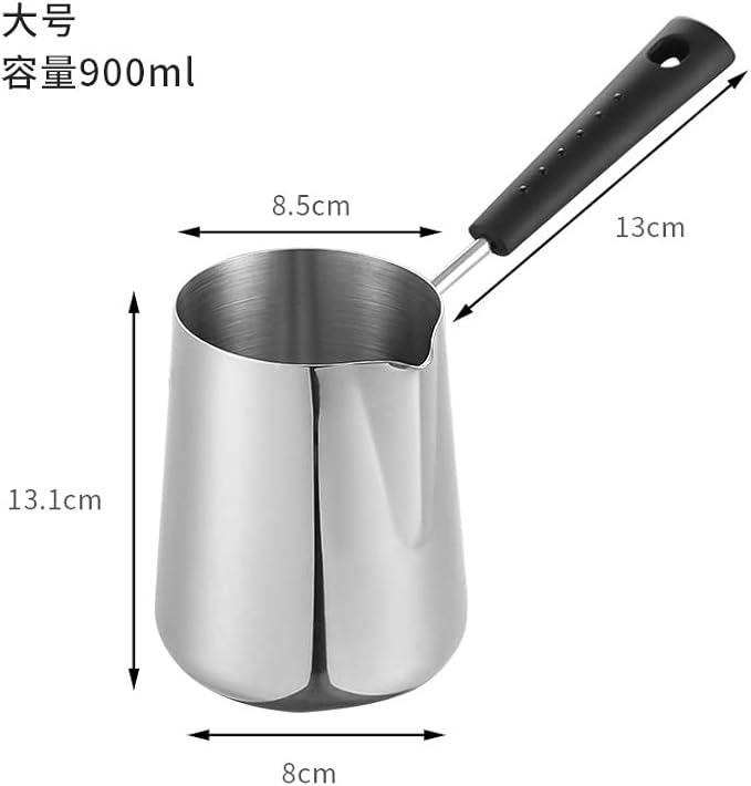 Turkish Coffee Pot, Stainless Steel Milk and Coffee Warmer, Ibrik Cezve Arabic Briki Coffee Pot, Chocolate and Butter Melting Pot with Heat Resistant Handle, 33.82 OZ, 1000 ML