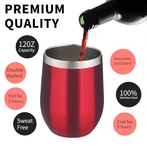 12oz 4 Pack Wine Tumbler Glasses with Lid Stemless Double Wall Vacuum Stainless Steel Travel Tumbler Keeping Cold & Hot for Wine