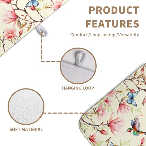 Spring Flowers Floral Dish Drying Mats Spring Summer Hummingbird Dish Mat Drying Matt Butterfly Dishes Dryer Pad for Kitchen Counter Absorbent Microfiber Washable Foldable Reusable 18x24 in