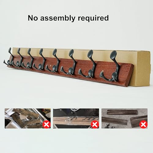 43 Inch Cherry Wood Coat Rack Wall Mount with 8 Triple Hooks (2 Count)