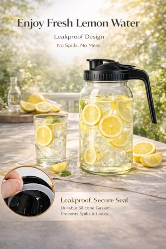 3 Pack 64oz Glass Mason Jar Pitcher with Airtight Lid and Handle (3 Count)