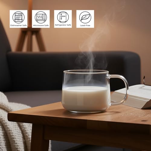 16oz Glass Coffee Mugs Set of 2 (2 Count)