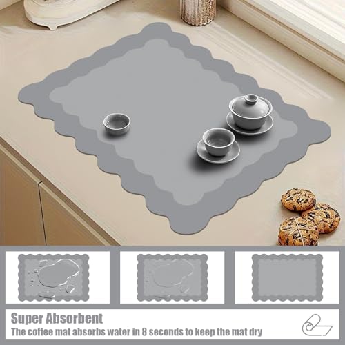 Grey Scalloped Coffee Mat for Countertop Coffee Bar Mat Matt