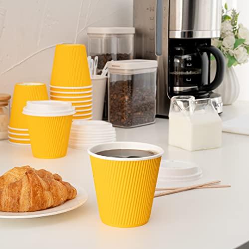 Ripple Wall Coffee Cups 25 Count 8 Ounce Insulated Yellow Paper Cups