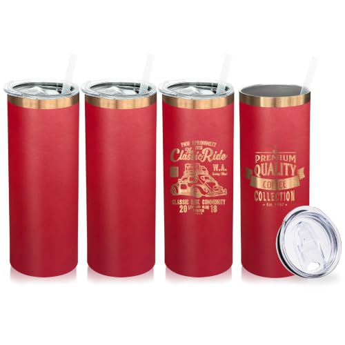 20 oz Skinny Tumblers Bulk with Lids and Straws Bright Red (4 Count)