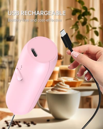 Milk Frother Handheld Rechargeable Milk Foamer Electric Mini Drink Mixer with Stainless Steel Whisk for Coffee