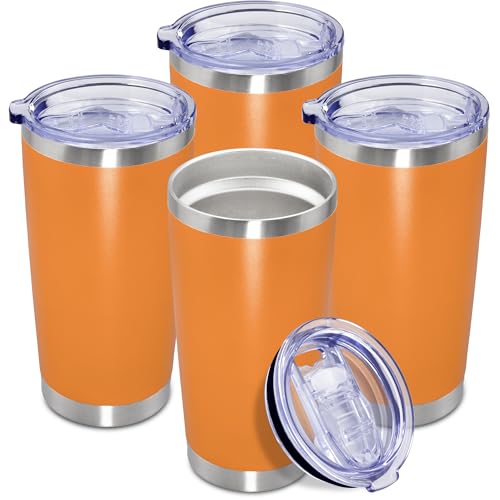 20oz Tumbler Insulated Coffee Tumblers with Lid Stainless Steel Orange 4P (4 Count)