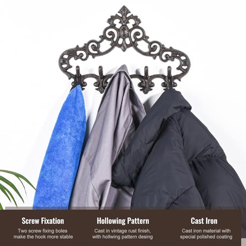 Cast Iron Rustic Coat Hook Hanger with 5 Hooks
