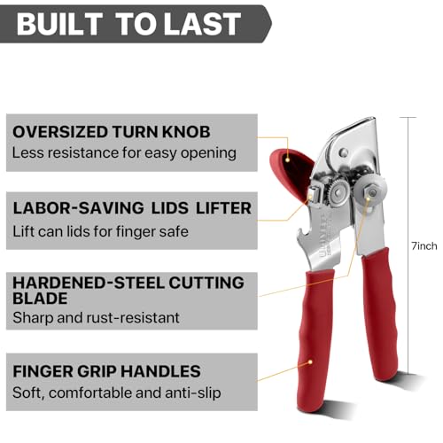 Heavy Duty Hand Can Opener with Comfortable Grip for Seniors