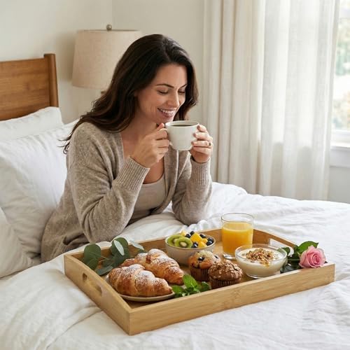 Bamboo Serving Tray with Handles (3 Count)