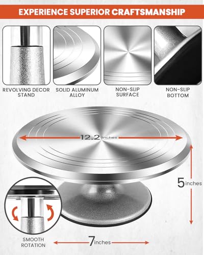 250 PCs Aluminum Cake Decorating Tools Kit with 12" Metal Turntable & Knife set