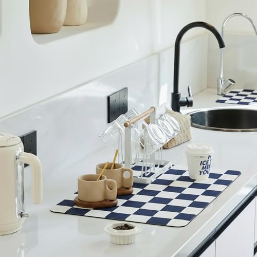 Checkered Dish Drying Mat for Kitchen Counter