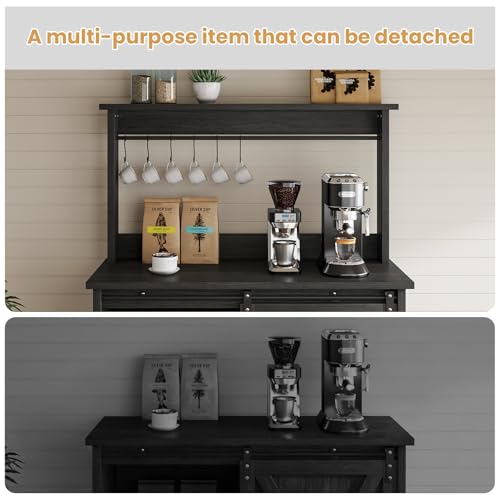 Farmhouse Coffee Bar Cabinet with Sliding Barn Door