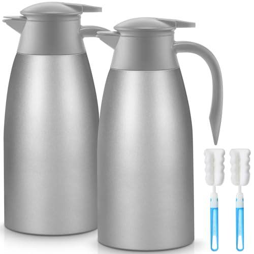 2 Pcs Thermal Coffee Carafe Insulated Stainless Steel Coffee Carafe for Hot Liquid Vacuum Thermal Pot Creamer Pitcher Dispenser with Brushes Keeping Hot Water Milk (2 Count)