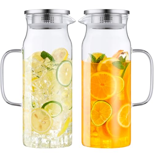 2 Pack 1.6 Liter 54 oz Glass Pitcher with Lid and Handle (2 Count)