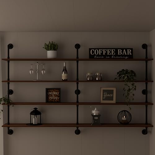 Floating Book Shelves for Wall 4 Tier 70 inch Bookshelf Industrial Pipe Shelving Shelves Bookcase Industrial Bookshelves Pipe Shelf Wood Wall Shelf for Living Room (4 Count)