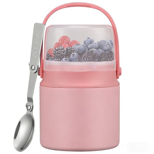 2-in-1 Insulated Food Jar with a Snack Container - 15oz Kids Soup Thermos for Hot Food with Handle and Spoon, Leak Proof Bento Lunch Box Kids, Perfect for School & Travel