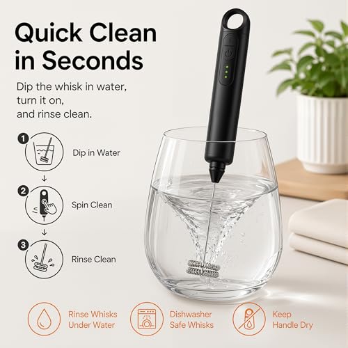 Rechargeable Milk Frother Handheld 3 Speed Coffee Foamer [3 Whisk] Electric Drink Mixer for Latte