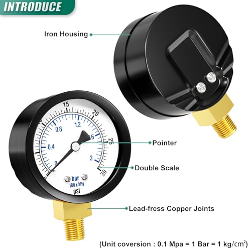 0 30PSI Well Pump Pressure Gauge 2" Dial Size