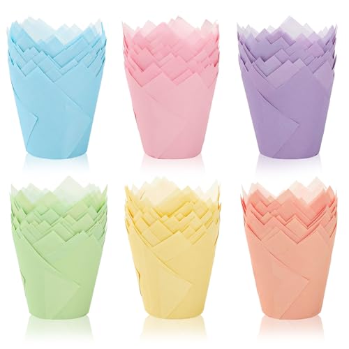 180Pcs Pastel Tulip Cupcake Liners Colorful Muffin Baking Cups Pink Blue Purple Yellow Orange Green Cupcake Wrappers for Spring Easter Holiday Party Supplies (180 Count)