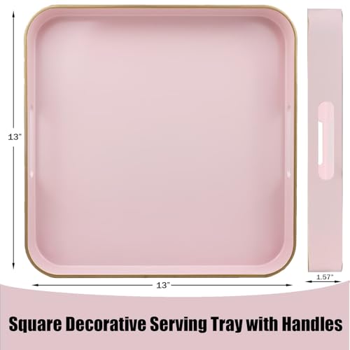 Pink Square Decorative Tray with Handles