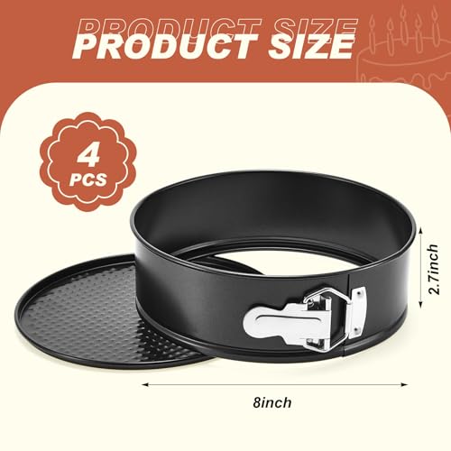 4 Pcs 8 Inch Non Stick Springform Pan with Removable Bottom Carbon Steel Cheesecake Pan Round Springform Cake Mold with Stainless Steel Spring Buckles for Baking Kitchens Restaurant (4 Count)