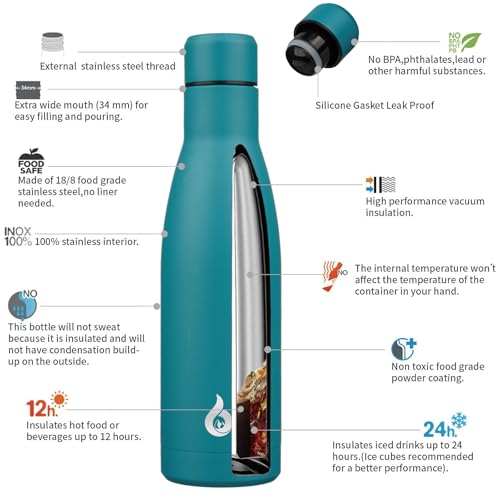 17 oz Insulated Thermal Metal Water Bottle