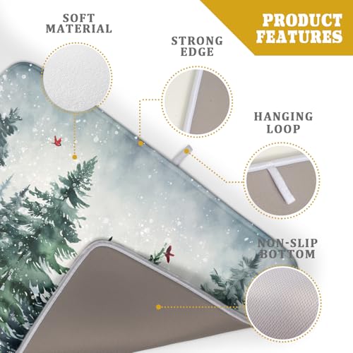 Winter Dish Drying Mat for Kitchen Counter Winter Pine Tree Dish Drying Mat 18x24 Inch Red Bird Christmas Dish Draining Mat Absorbent Reversible Dish Pad Kitchen Accessories Table Protector