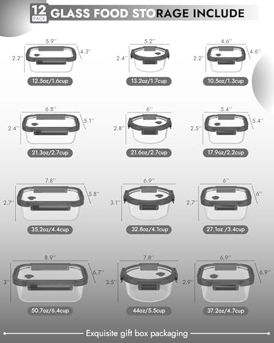 12 Pack Glass Containers with Tempered Lids (12 Count)