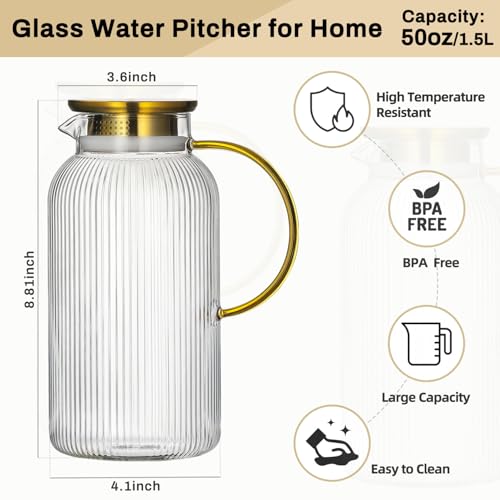 2 PACK Glass Pitcher with Lid