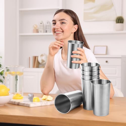 6 Pack 20 oz Stainless Steel Cups Metal Shatterproof Stackable Pint Drinking Cups for Adults or Kids (6 Count)