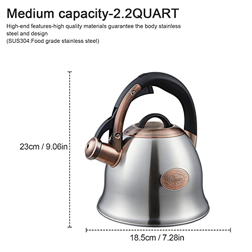 Tea Kettle 2.2 Quart Tea Kettles Stovetop Whistling Teapot Stainless Steel Tea Pots for Stove Top Whistle Tea Pot (2 Count)